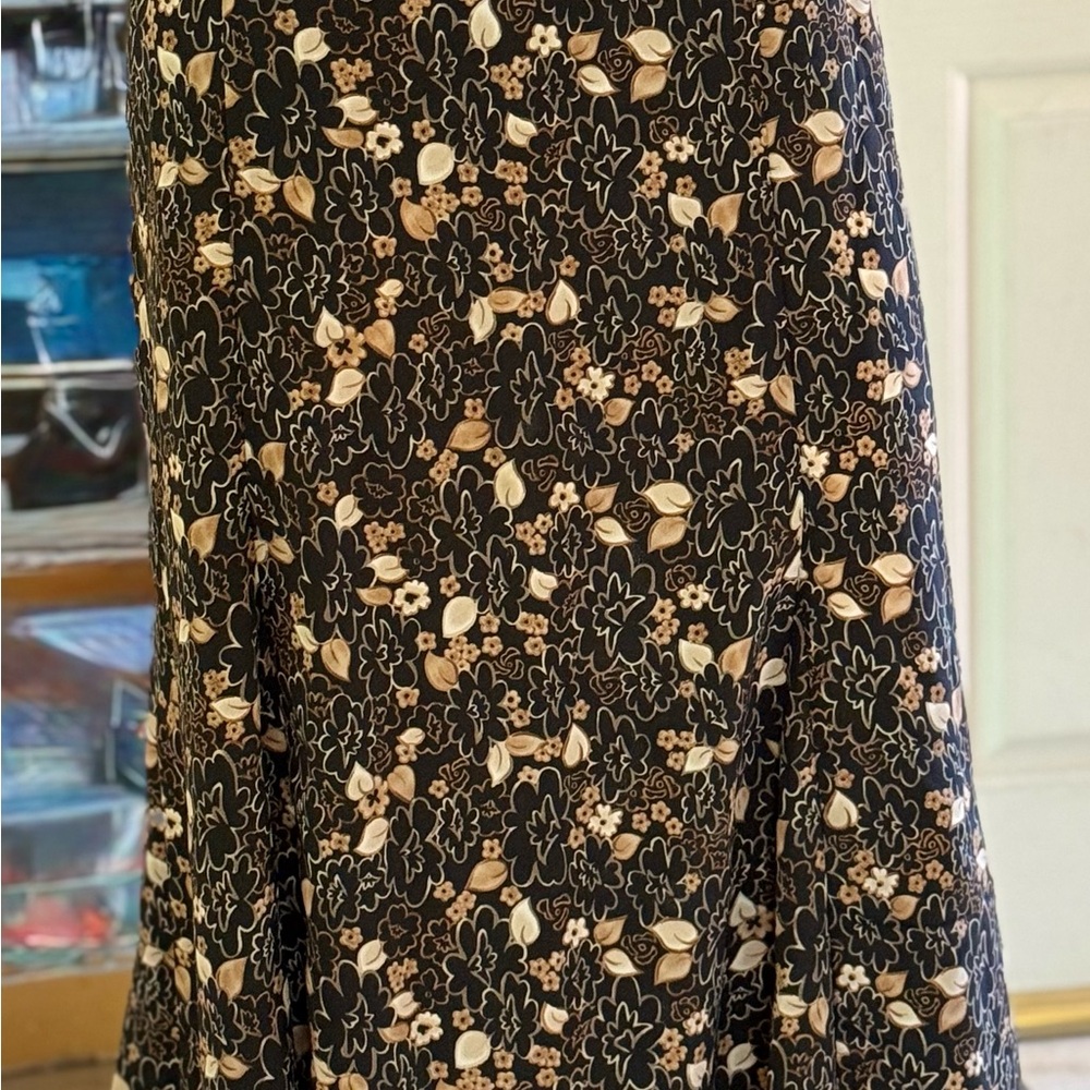 Kathie Lee Collection Black and Brown Floral Midi Skirt